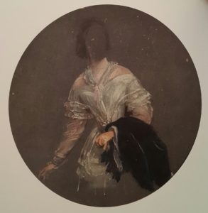 Брюллов. Портрет неизвестной в белом платье. Около 1838. Интересно, когда, кем и почему лицо замазано