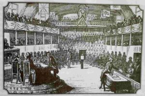 Людовик XVI дает показания в Национальном Конвенте. Оправдывается. Гравюра 1790-ых
