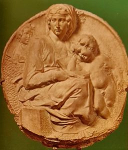 Микеланджело. Мадонна Питти (Тондо Питти, слово «тондо» означает круглый). Около 1503. Примерно 82 см. Национальный музей Барджелло. Флоренция